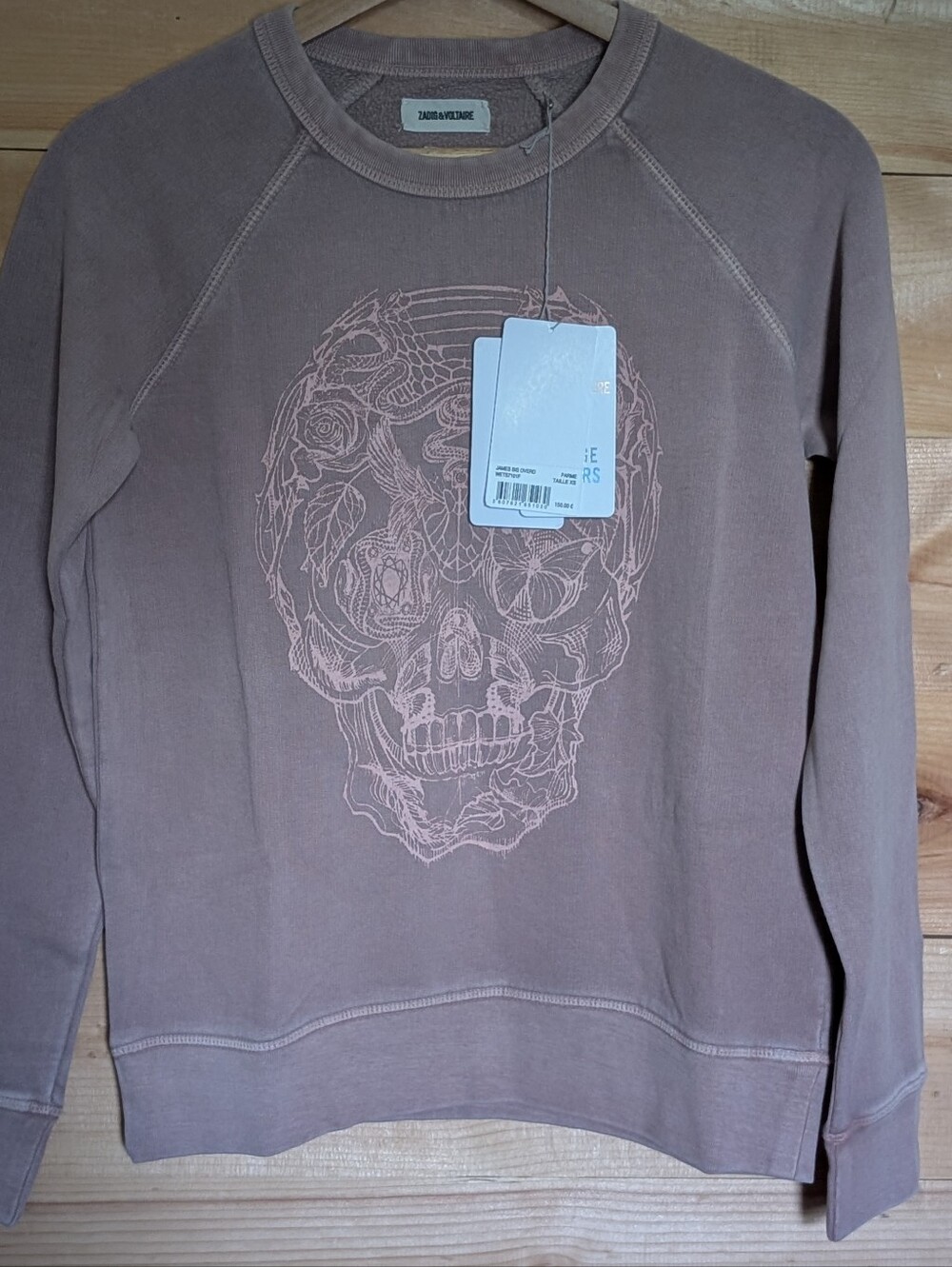Zadig & Voltaire Taupe Crewneck Sweatshirt with Skull Graphic * XS *NWT